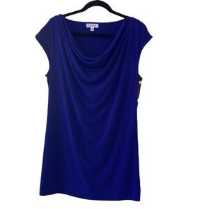 Calvin Klein Royal Blue Drape Neck Tank Sz M Exclusive Decoration side w/buttons